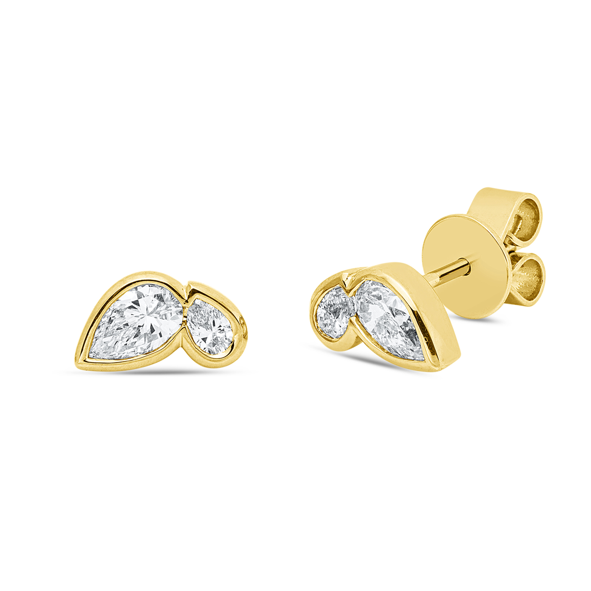 pear shape  modern woman studs in yellow gold