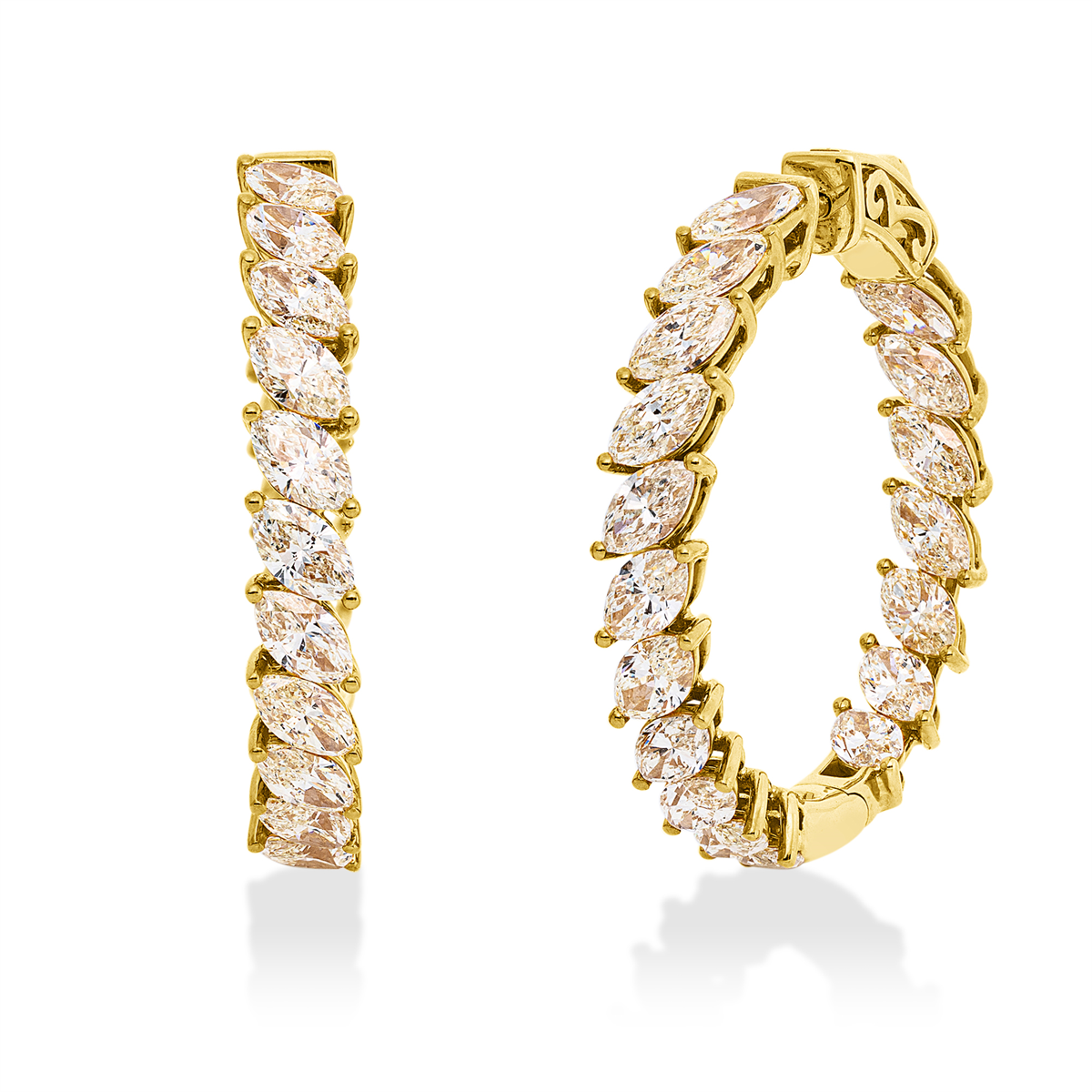 marquise  exclusive hoops & huggies in yellow gold