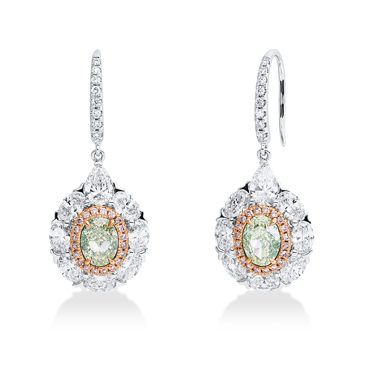 diamond full cut  fancy colored diamond earrings in whitegold / rosegold
