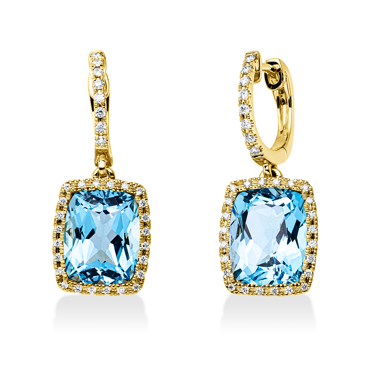 diamond full cut topaz colored stone fashion earrings in yellow gold