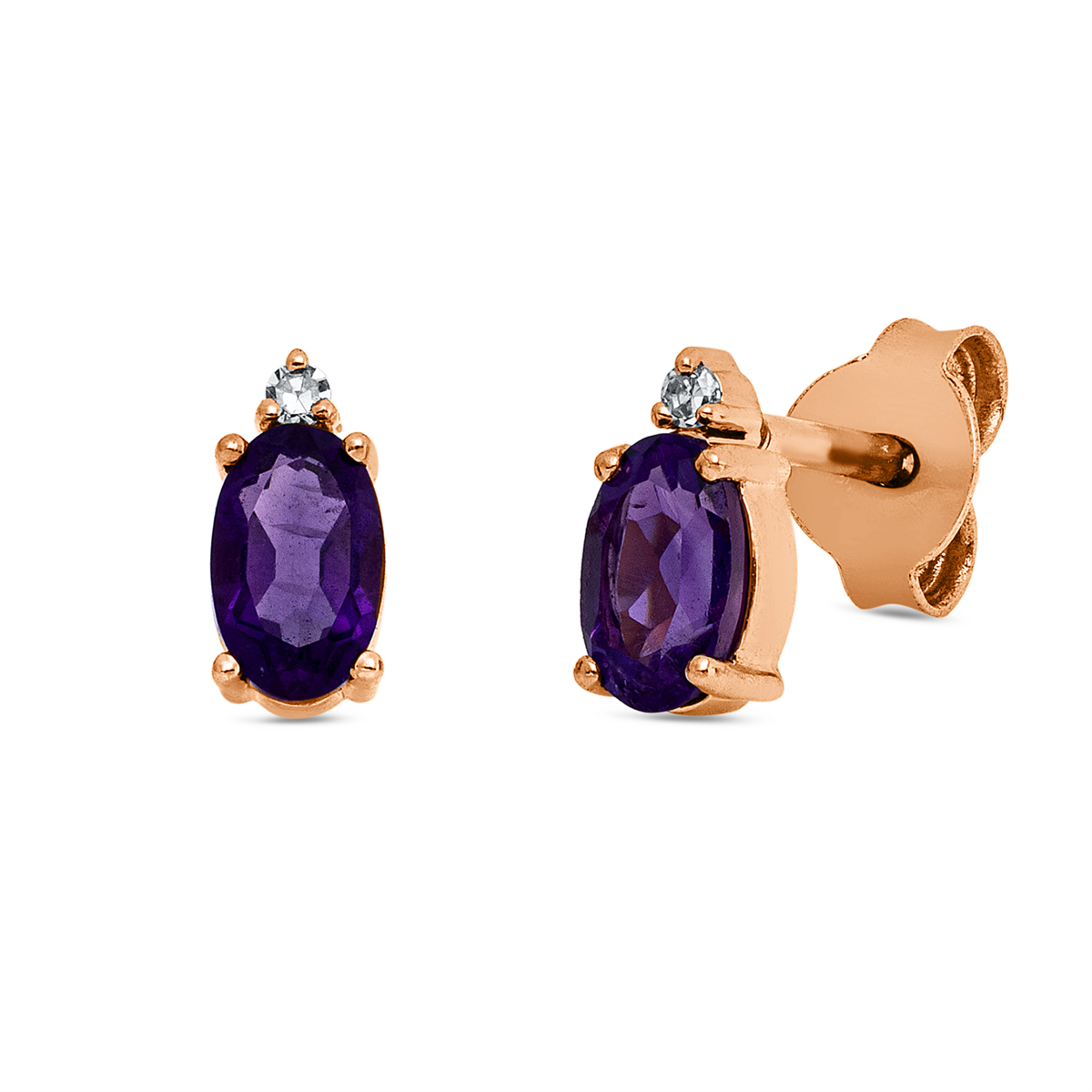 diamond full cut amethyst colored stone fashion studs in red gold