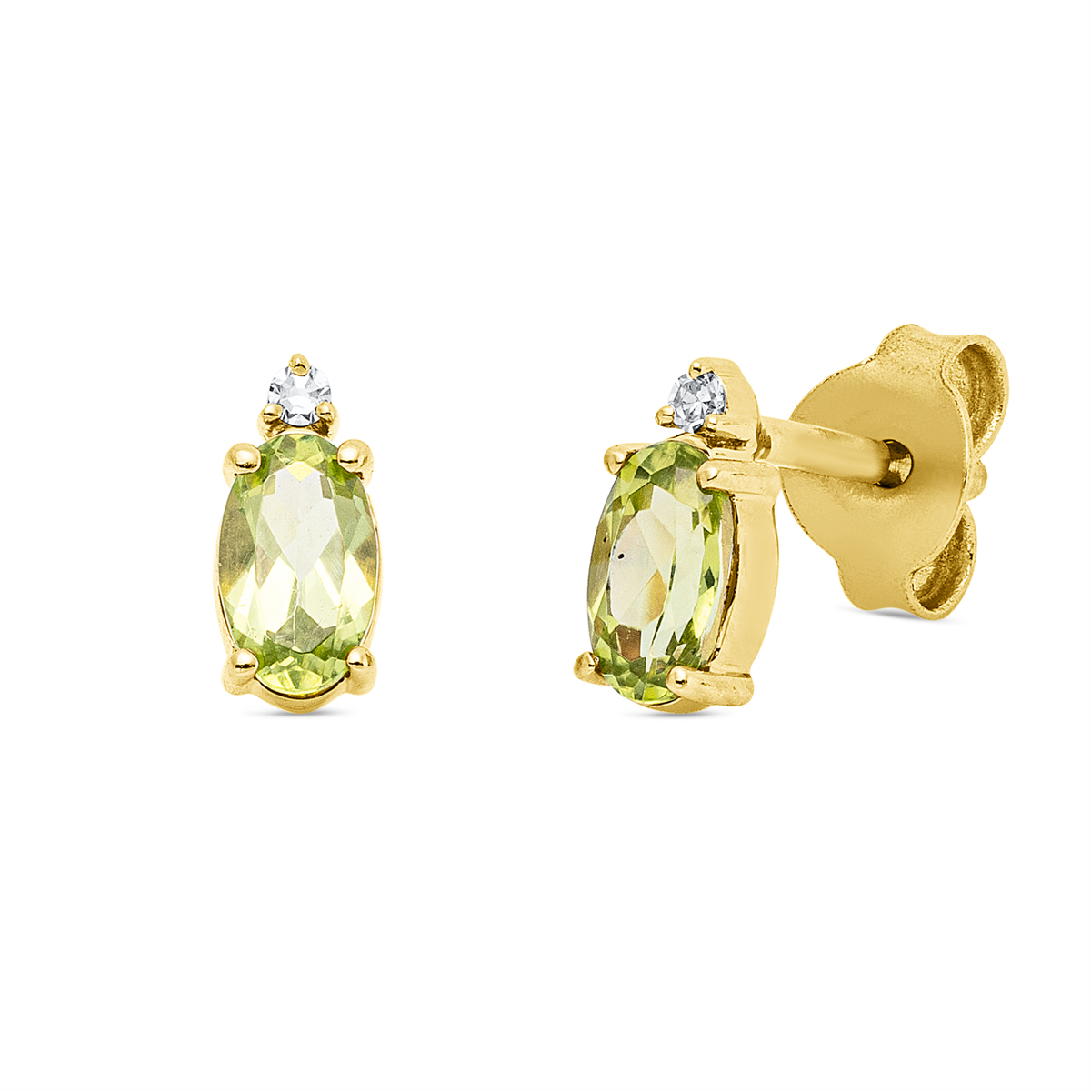 diamond full cut peridot colored stone fashion studs in yellow gold
