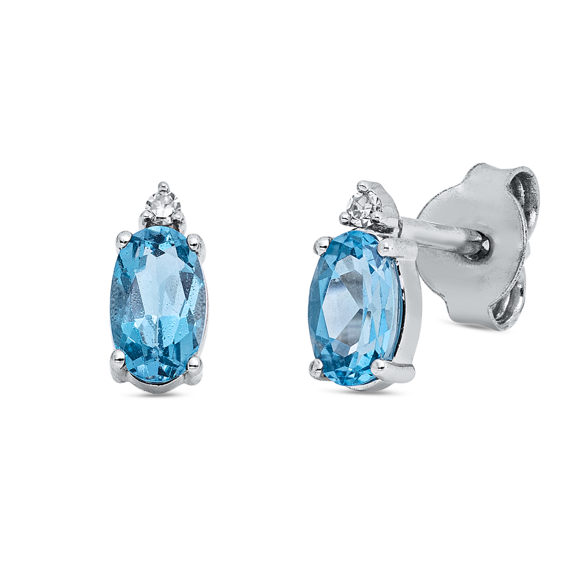 diamond full cut topaz colored stone fashion studs in white gold