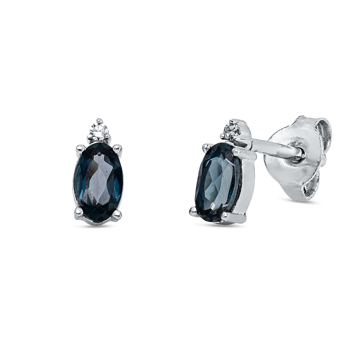 diamond full cut topaz colored stone fashion studs in white gold