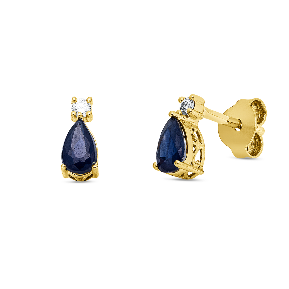 diamond full cut sapphire colored stone classic studs in yellow gold