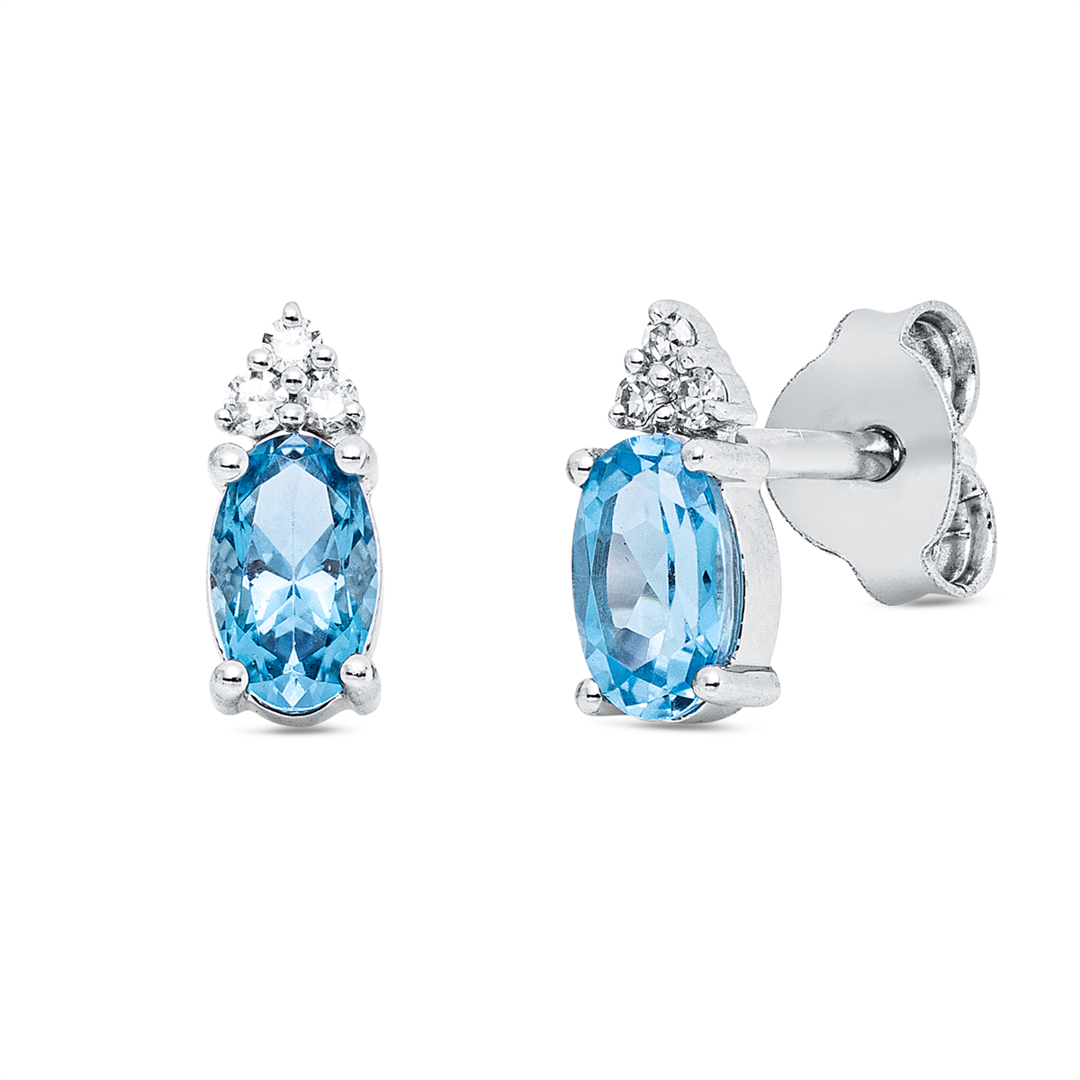 diamond full cut topaz colored stone fashion studs in white gold