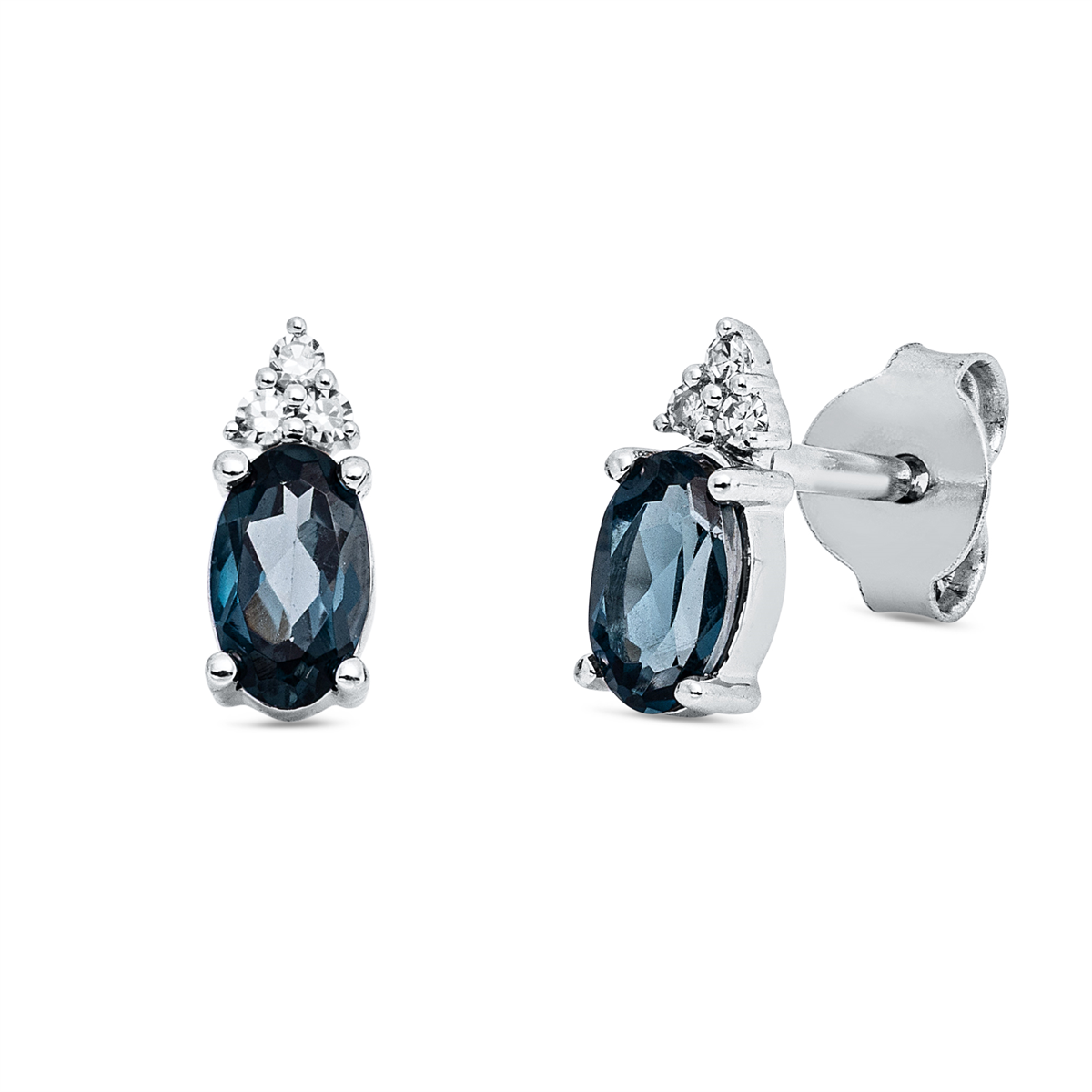diamond full cut topaz colored stone fashion studs in white gold