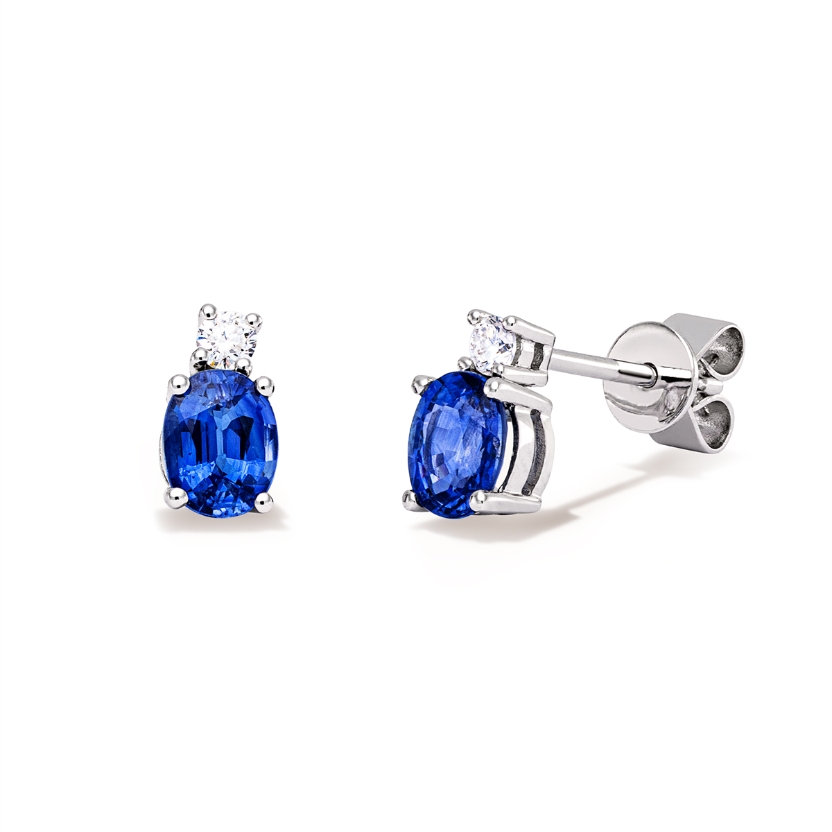 diamond full cut sapphire colored stone classic studs in white gold