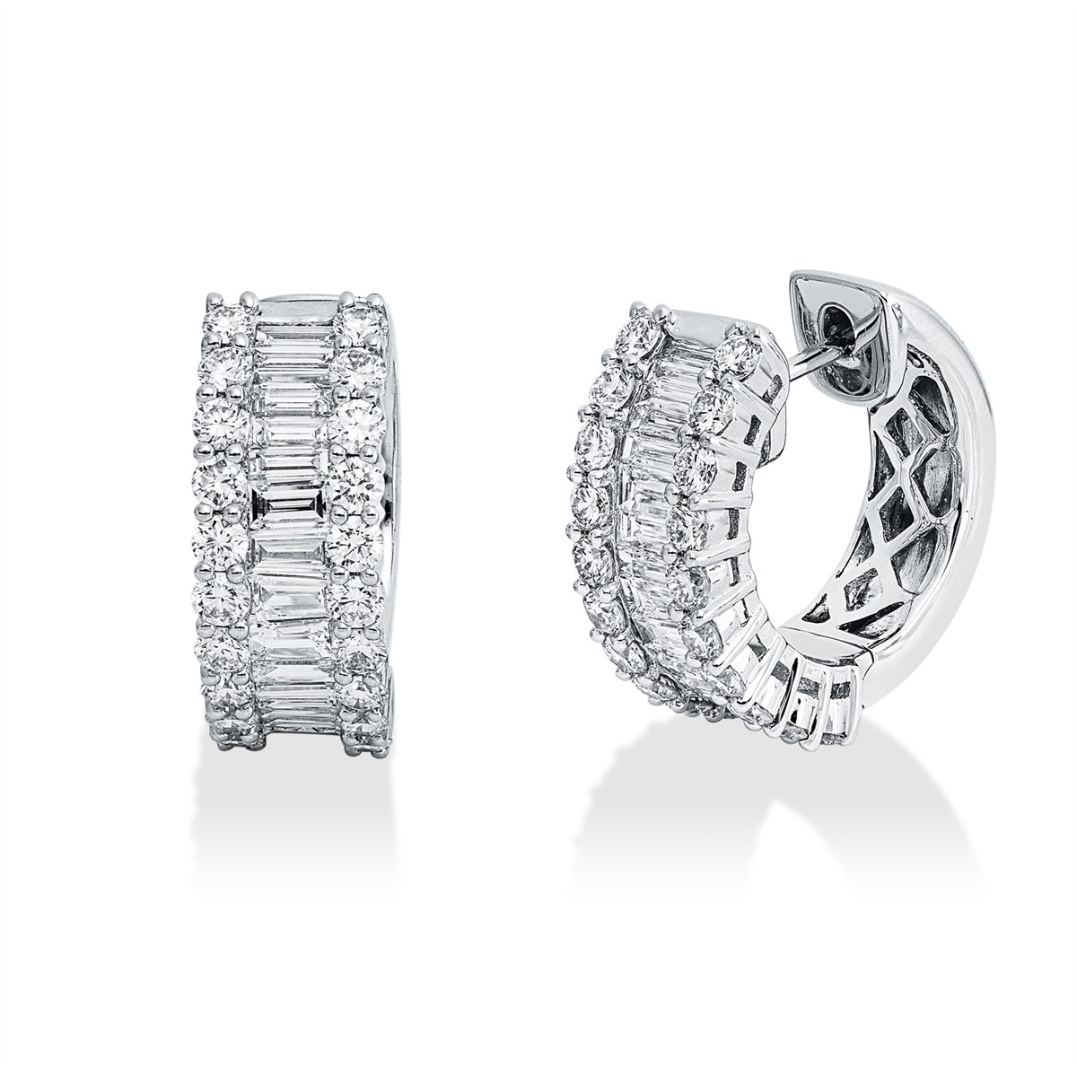 diamond full cut  baguette hoops & huggies in white gold