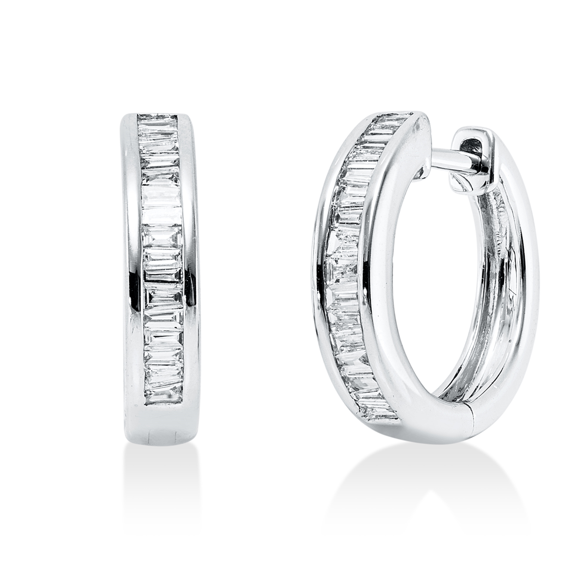 taper  baguette hoops & huggies in white gold