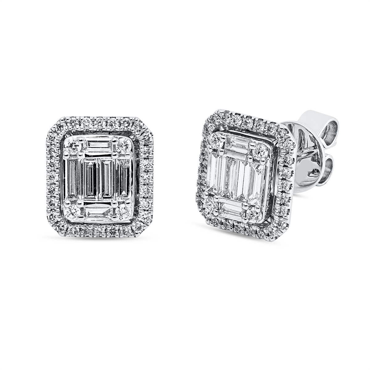 diamond full cut  baguette illusion studs in white gold