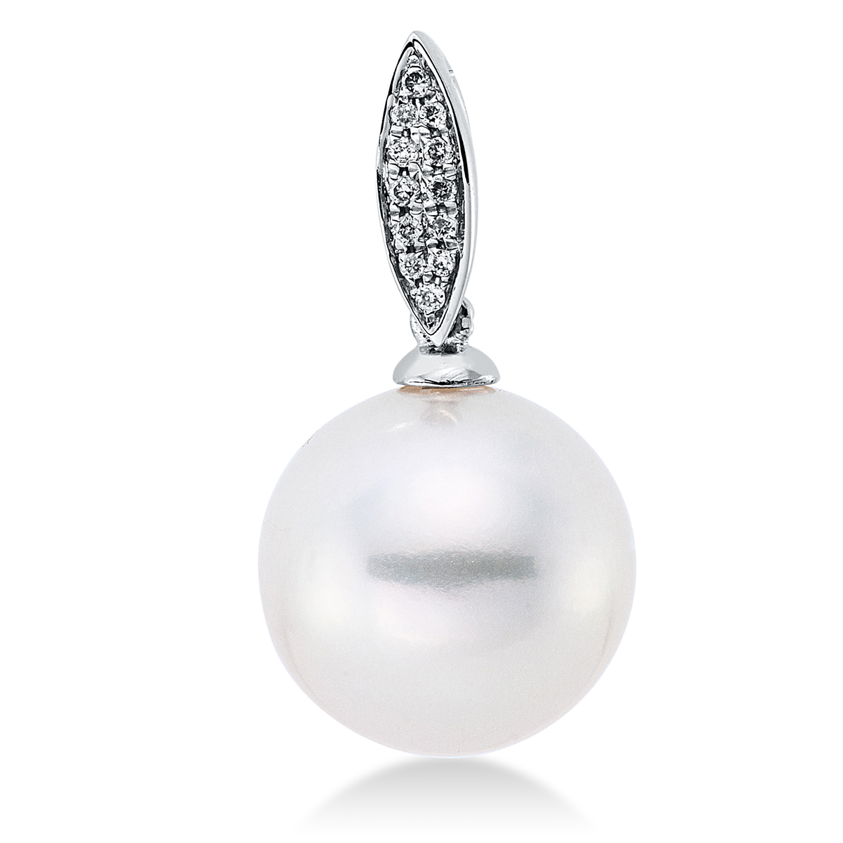 diamond full cut  pearl pendant in white gold