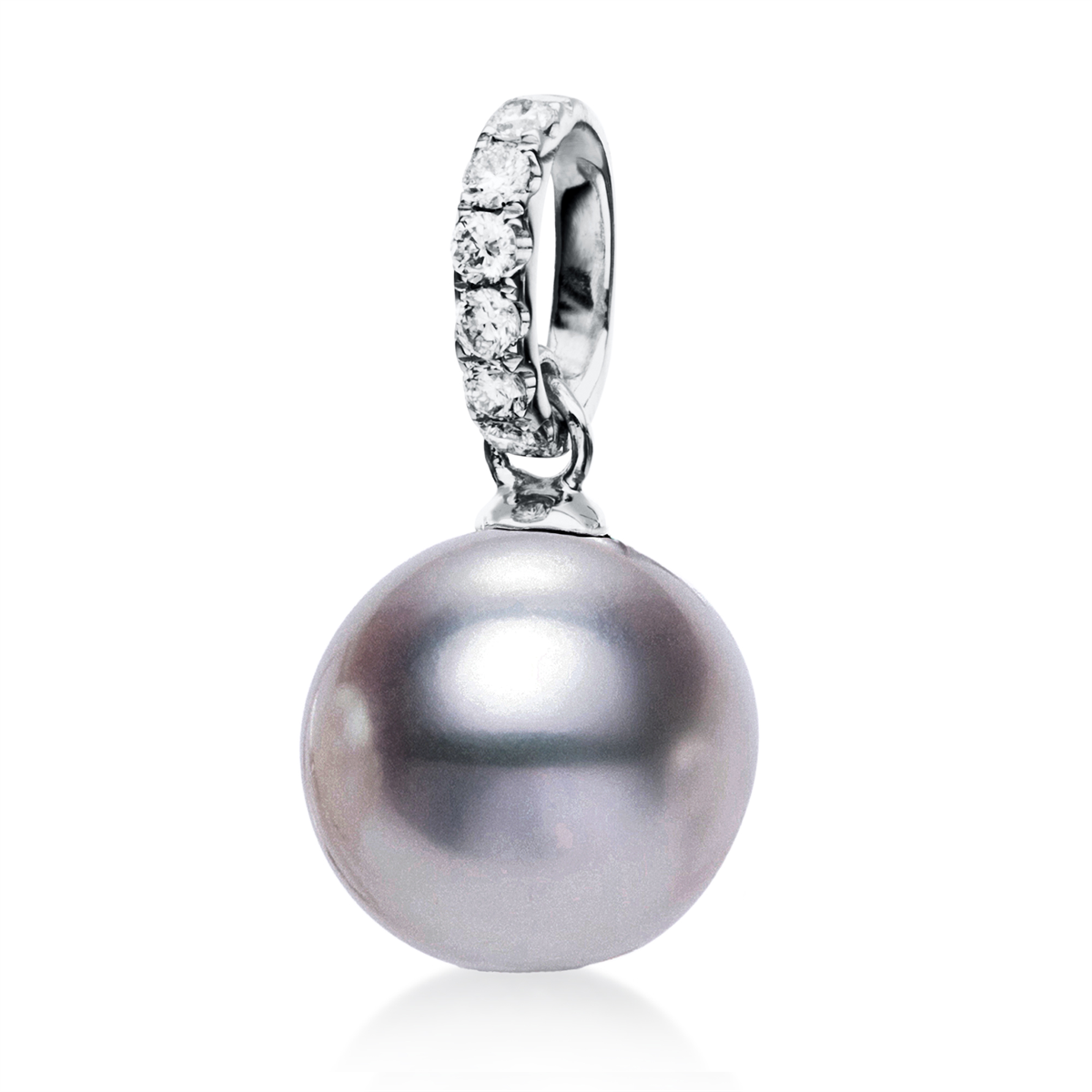 diamond full cut  pearl pendant in white gold