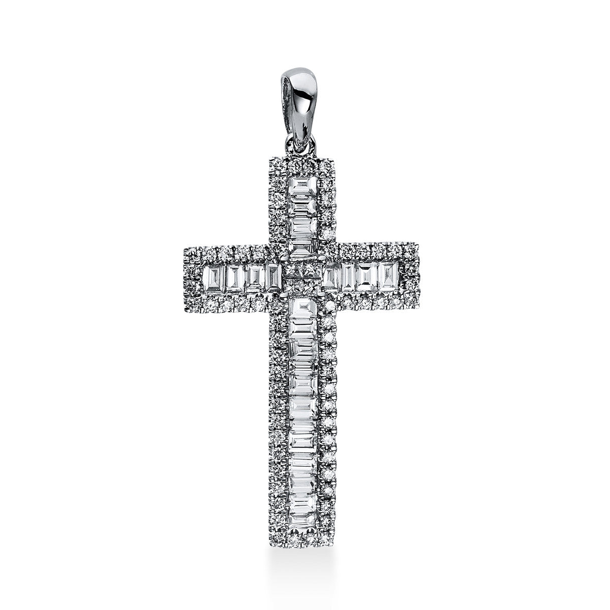 diamond full cut  cross pendant in white gold