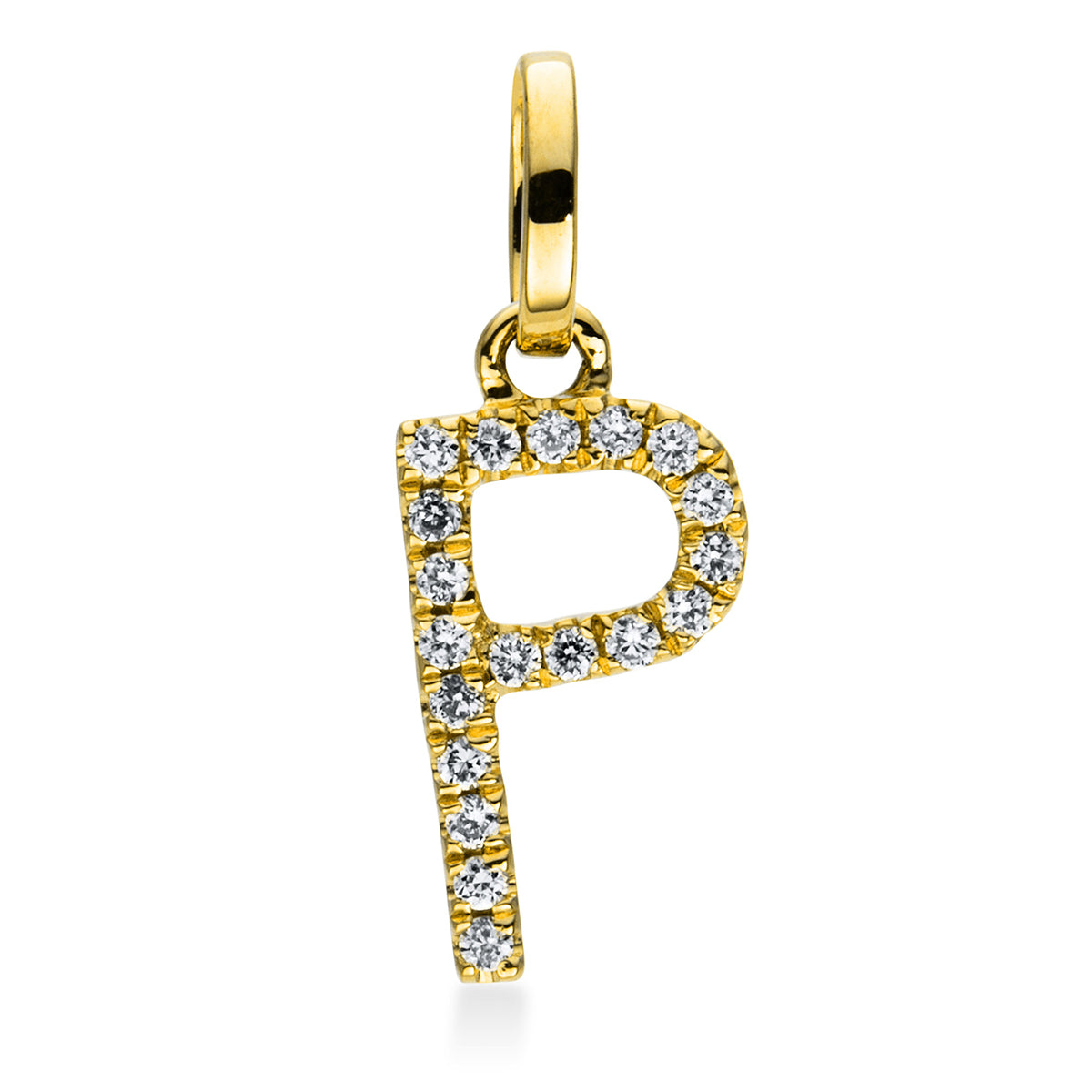 diamond full cut  letter pendant in yellow gold