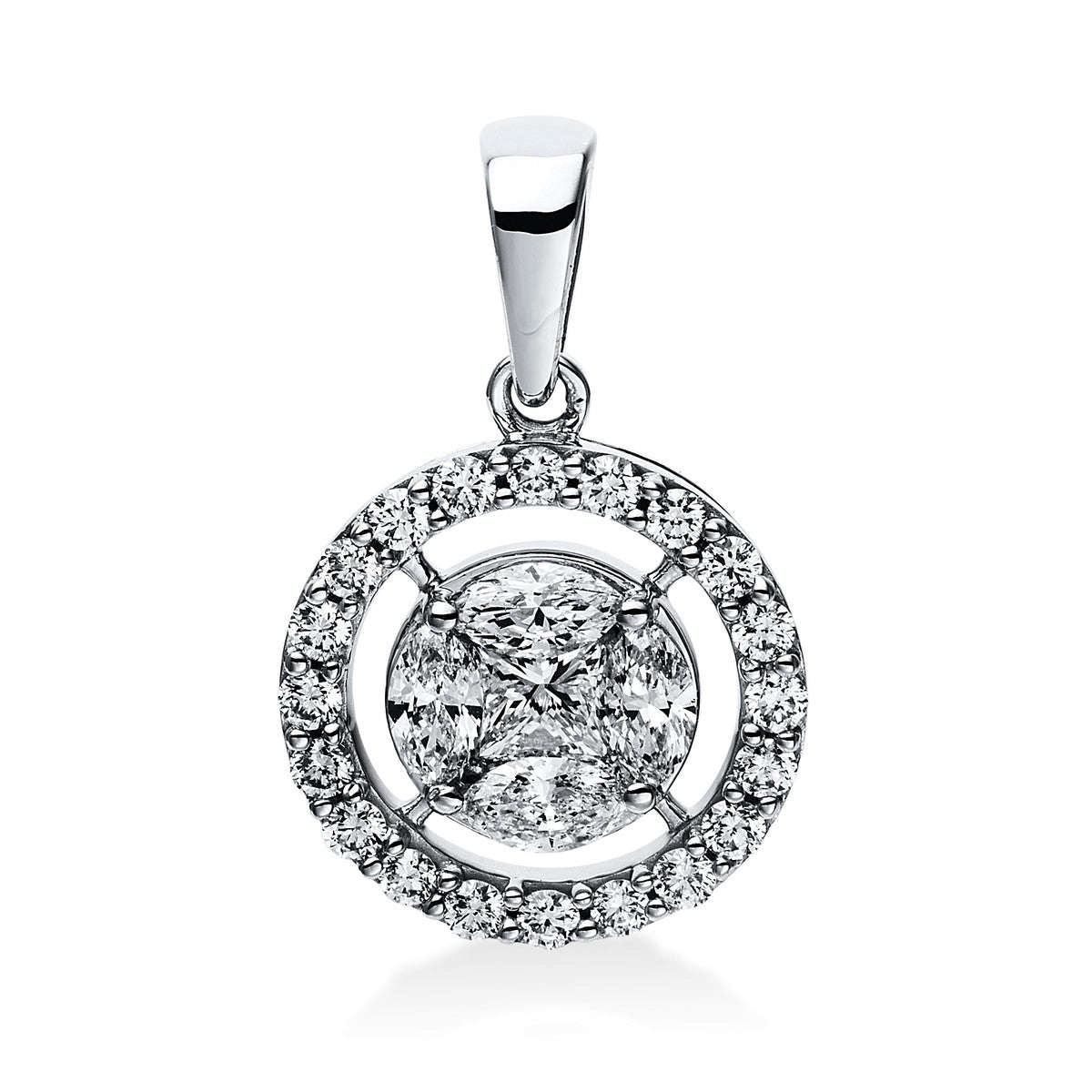 diamond full cut  multi-stone pendant in white gold
