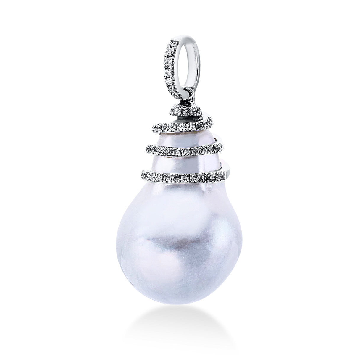 diamond full cut  pearl pendant in white gold