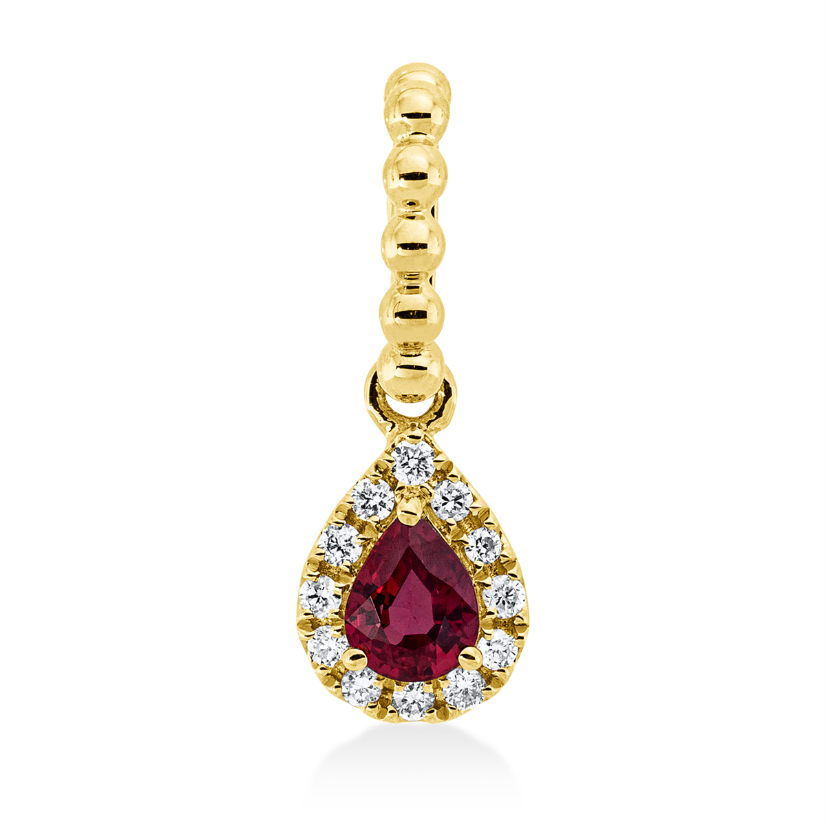 diamond full cut ruby colored stone classic pendant in yellow gold
