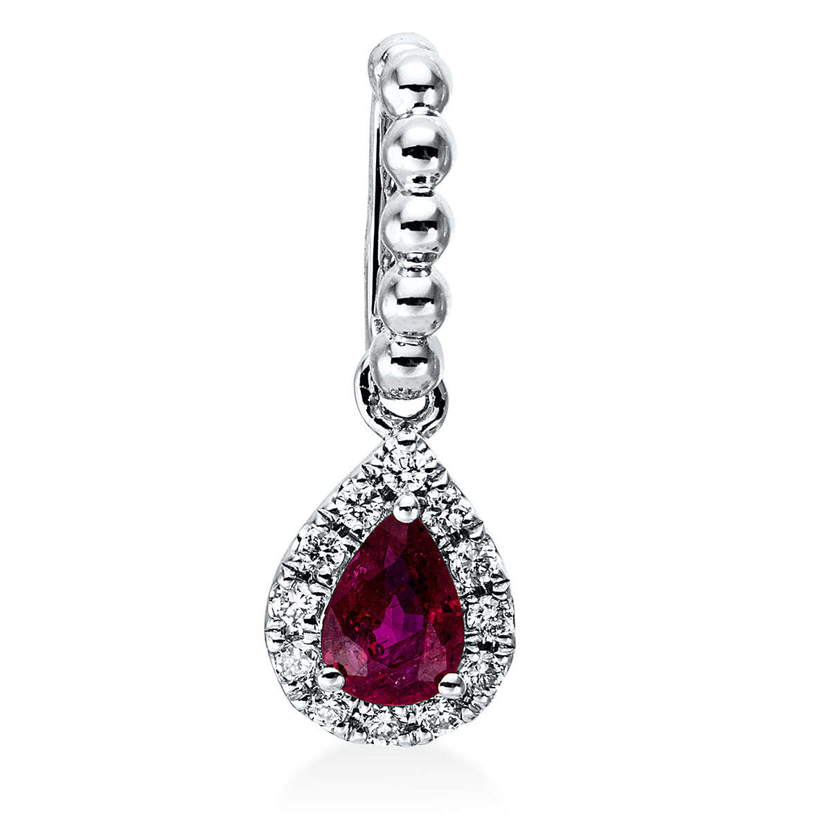 diamond full cut ruby colored stone classic pendant in white gold