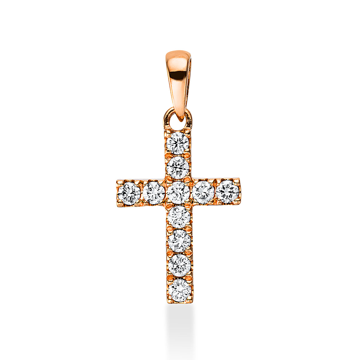 diamond full cut  cross pendant in red gold