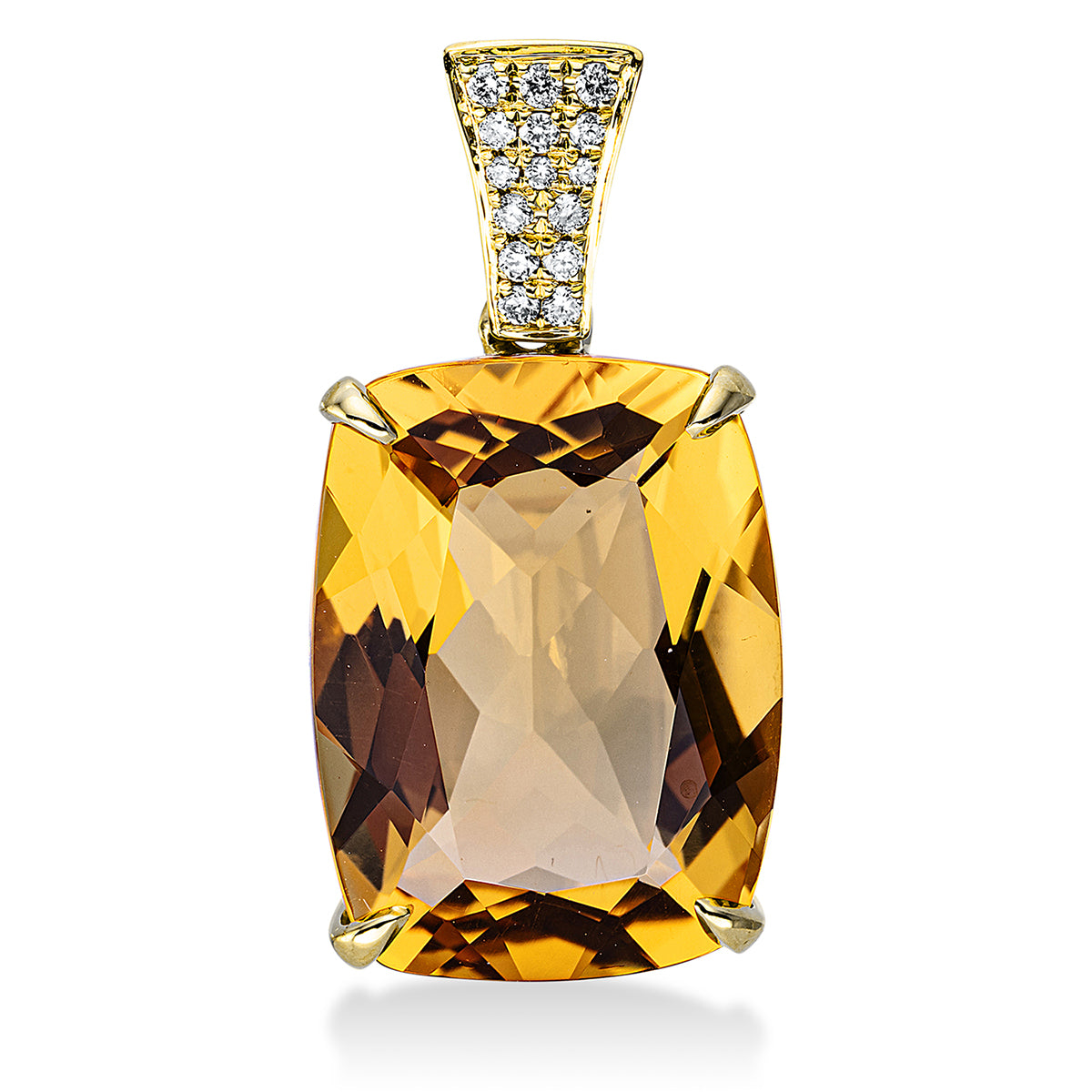 diamond full cut citrine colored stone fashion pendant in yellow gold
