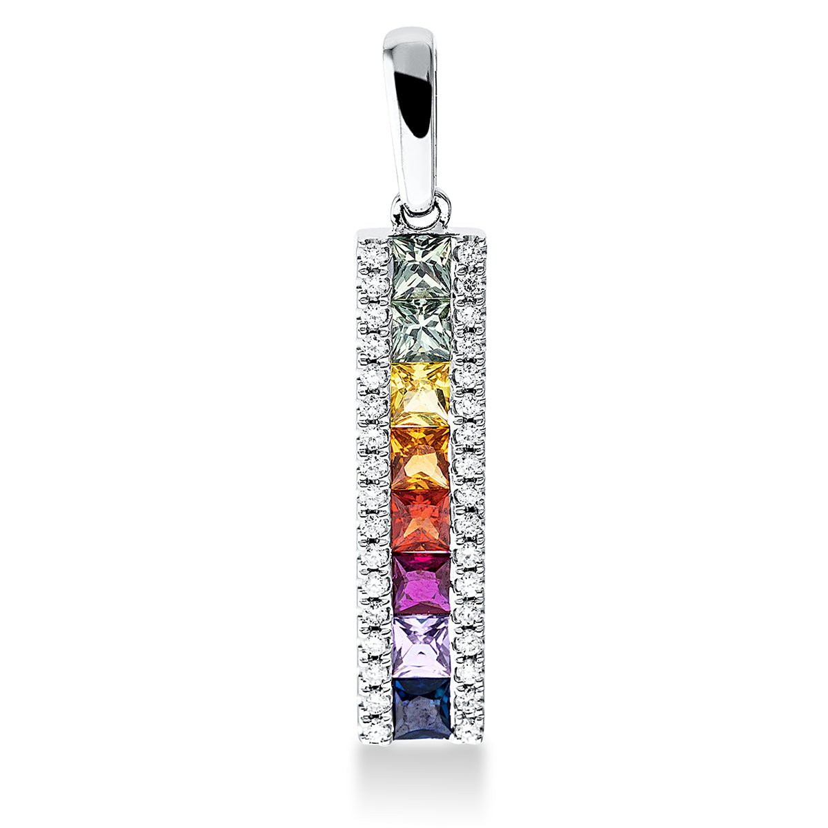 diamond full cut sapphire rainbow & multicolor pendant in white gold