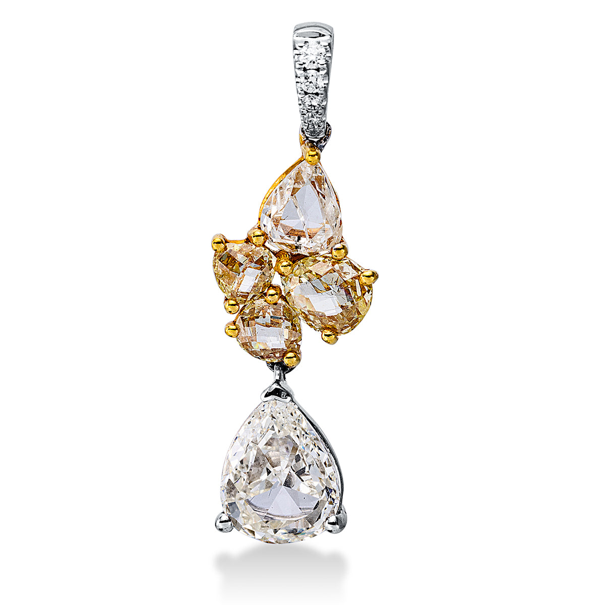 diamond full cut  fancy colored diamond pendant in white gold / yellow gold