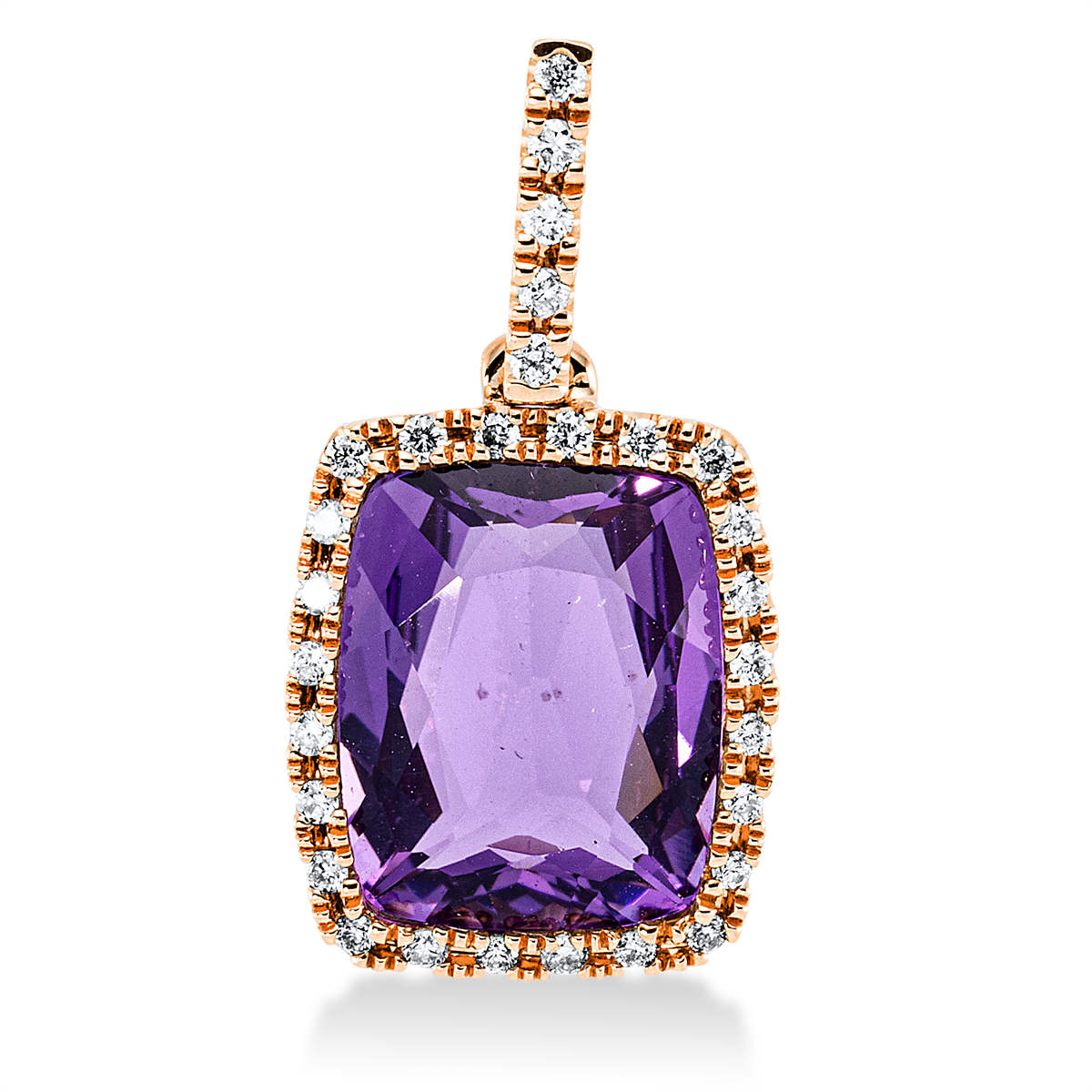 diamond full cut amethyst colored stone fashion pendant in red gold
