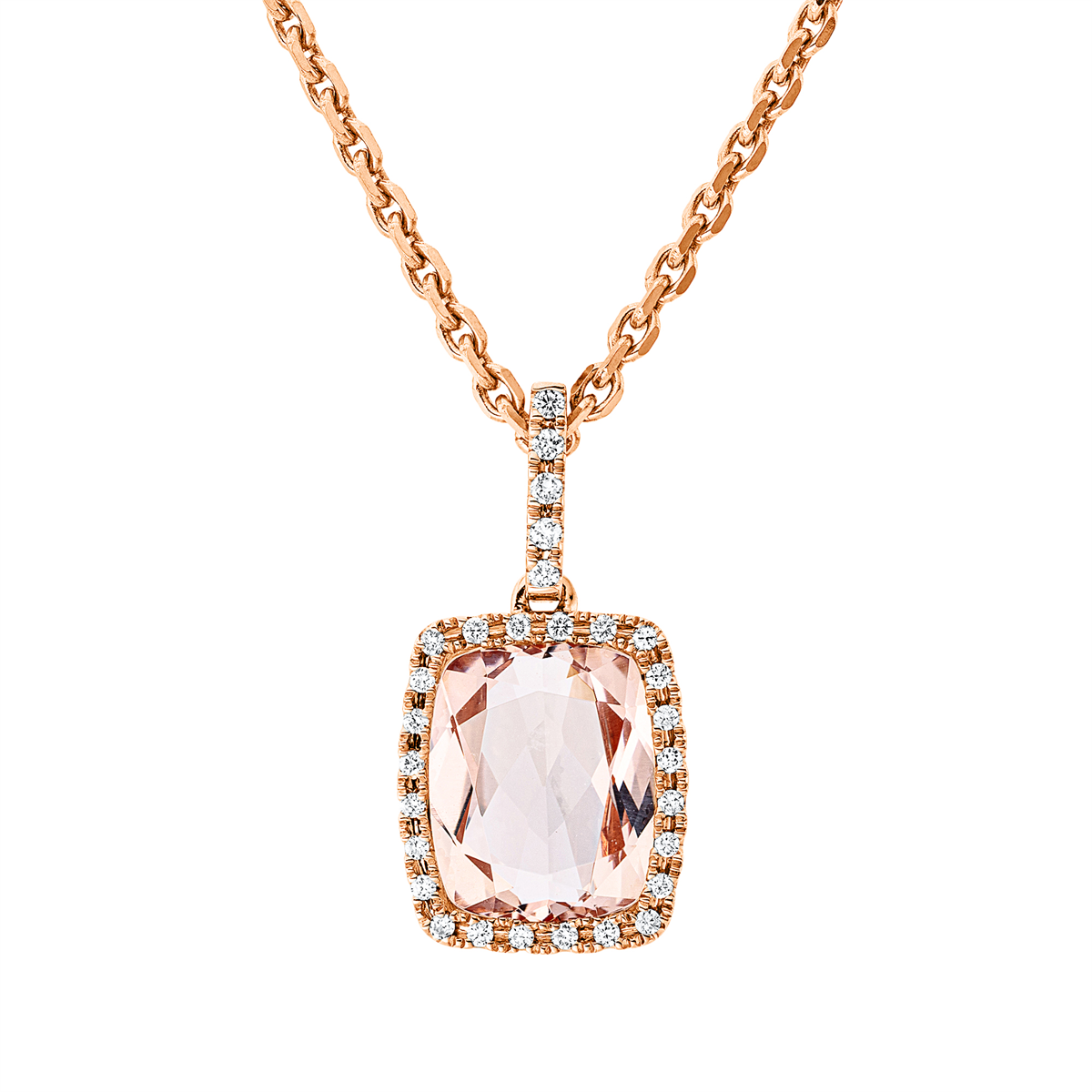 diamond full cut morganite colored stone fashion pendant in red gold