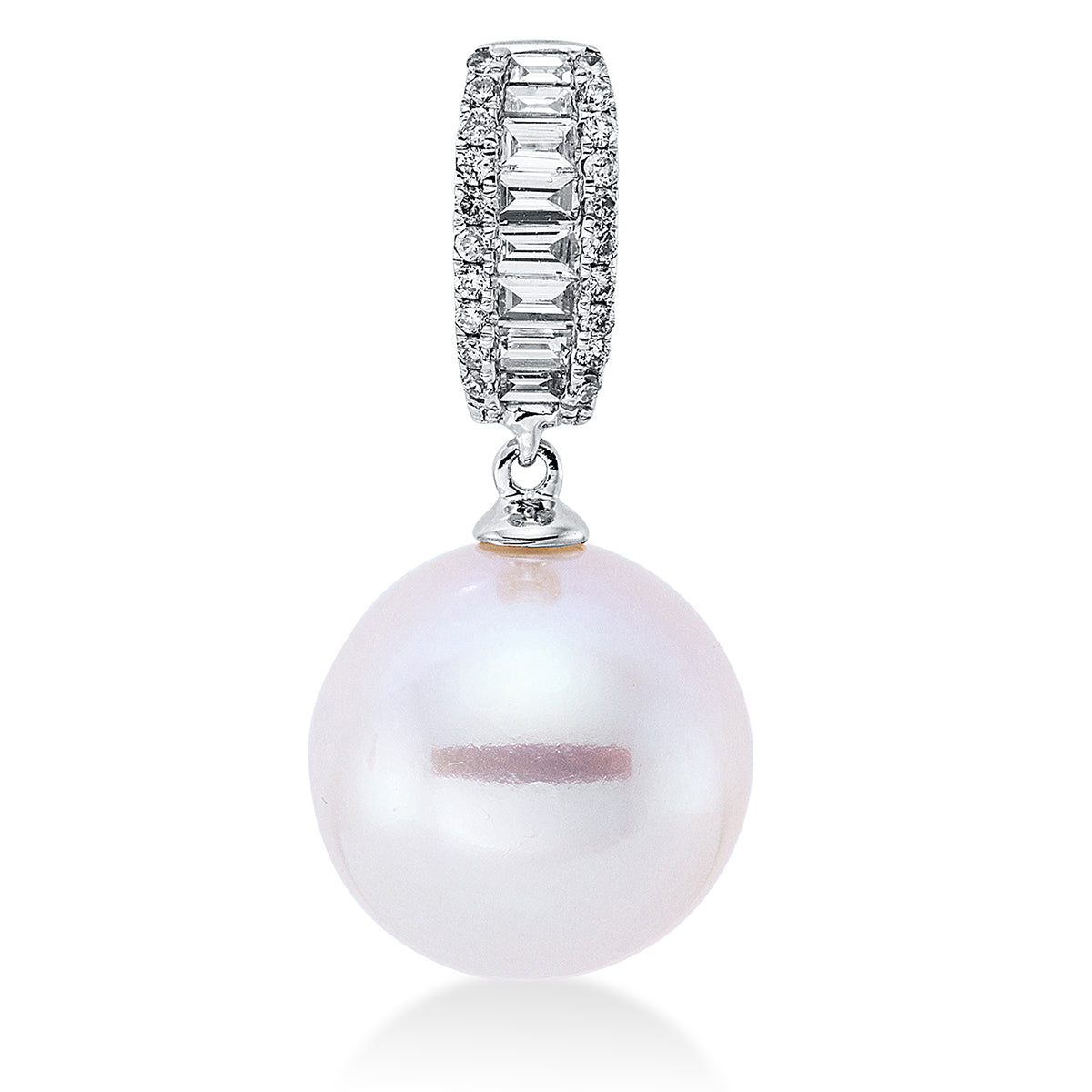 diamond full cut  pearl pendant in white gold