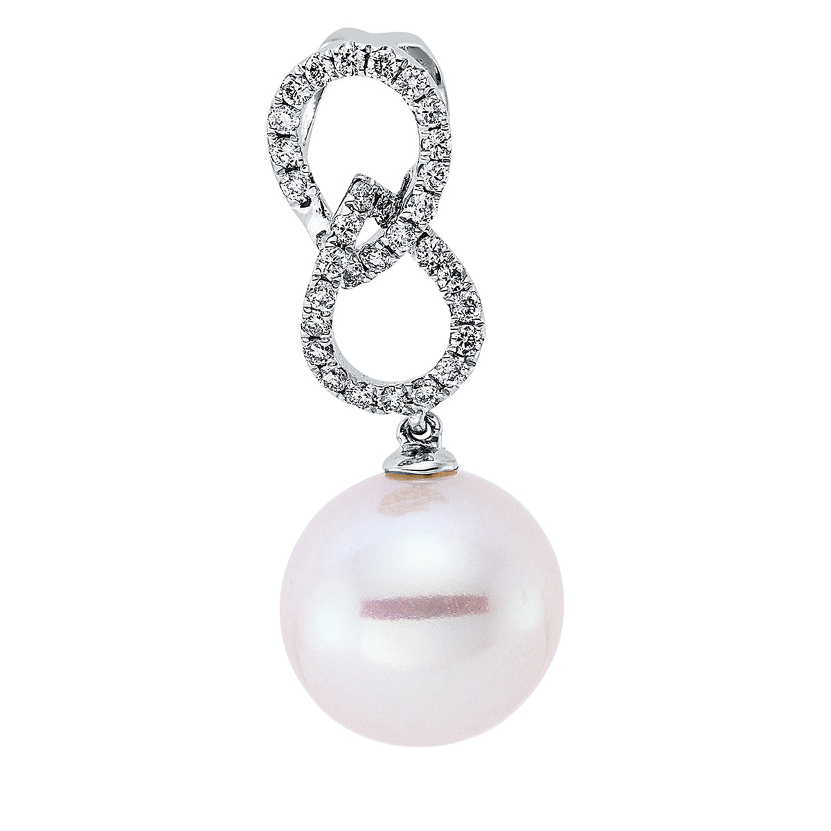diamond full cut  pearl pendant in white gold