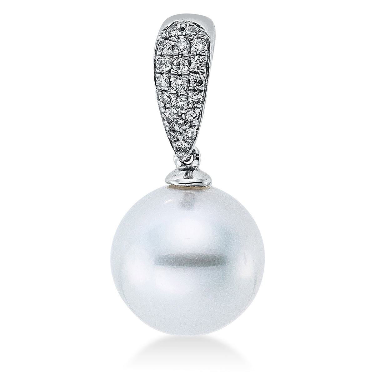 diamond full cut  pearl pendant in white gold