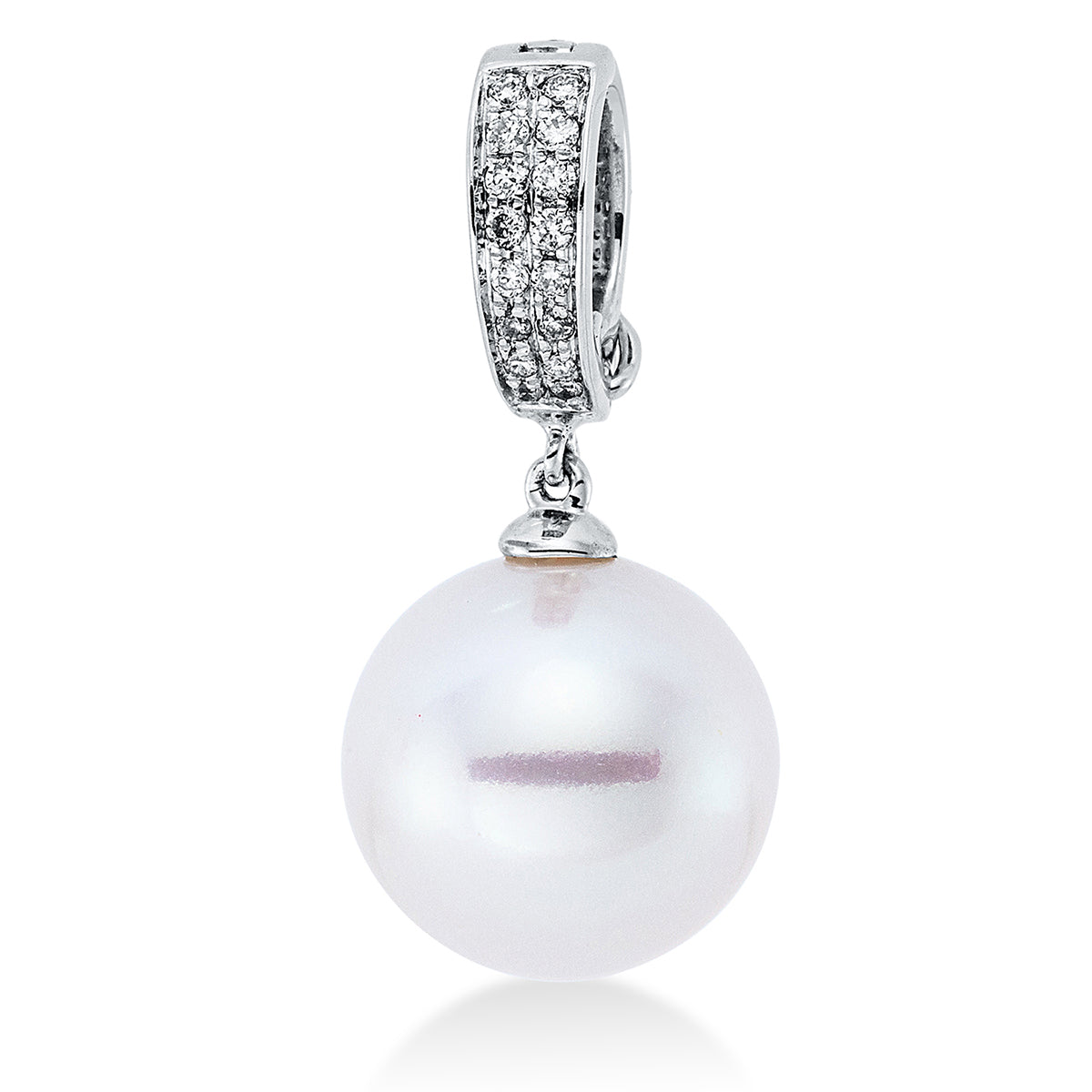 diamond full cut  pearl pendant in white gold