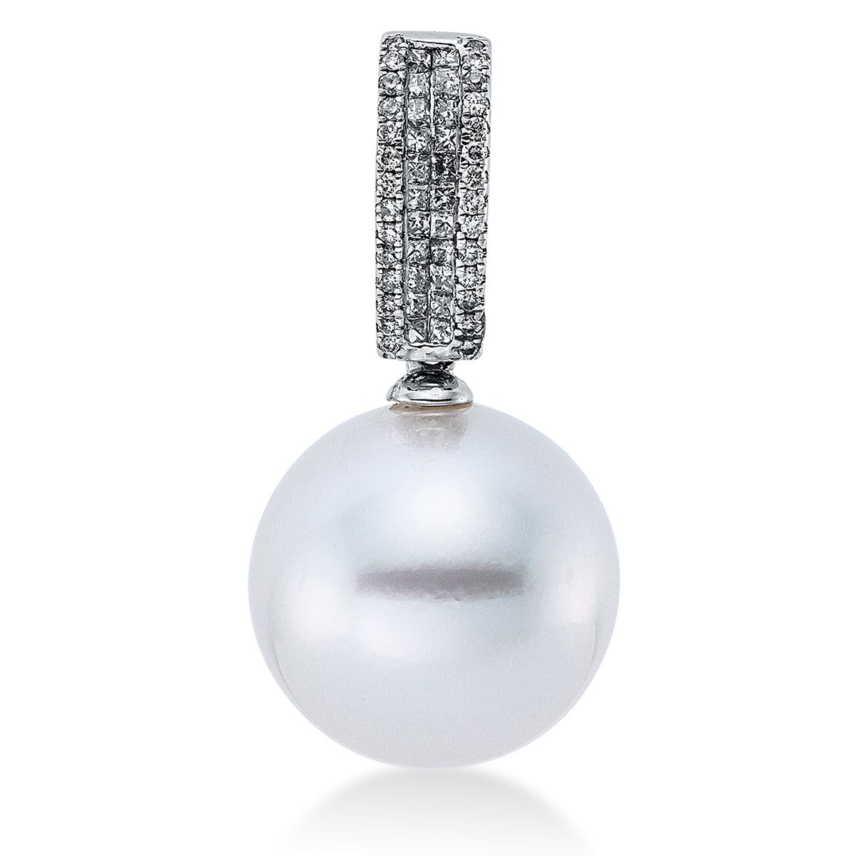 diamond full cut  pearl pendant in white gold