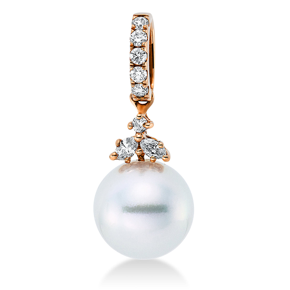 diamond full cut  pearl pendant in red gold