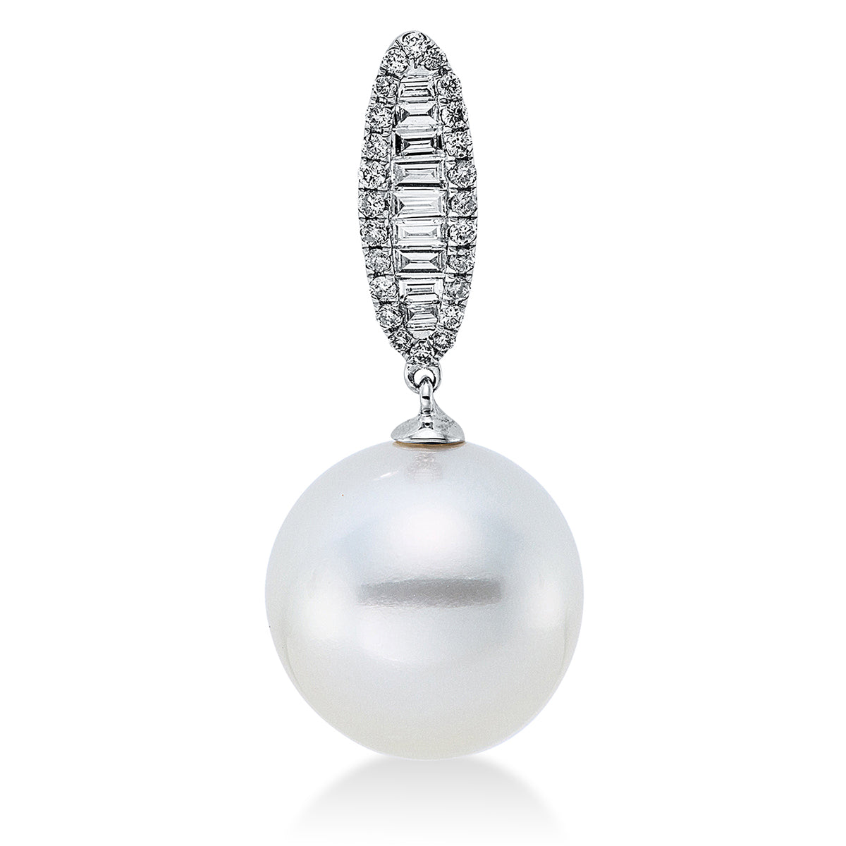 diamond full cut  pearl pendant in white gold