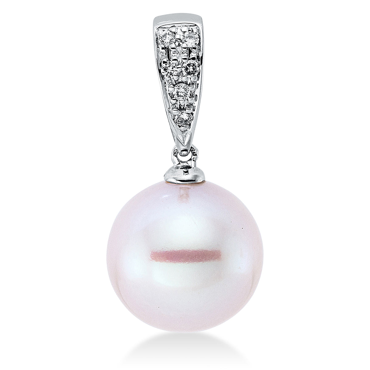 diamond full cut  pearl pendant in white gold