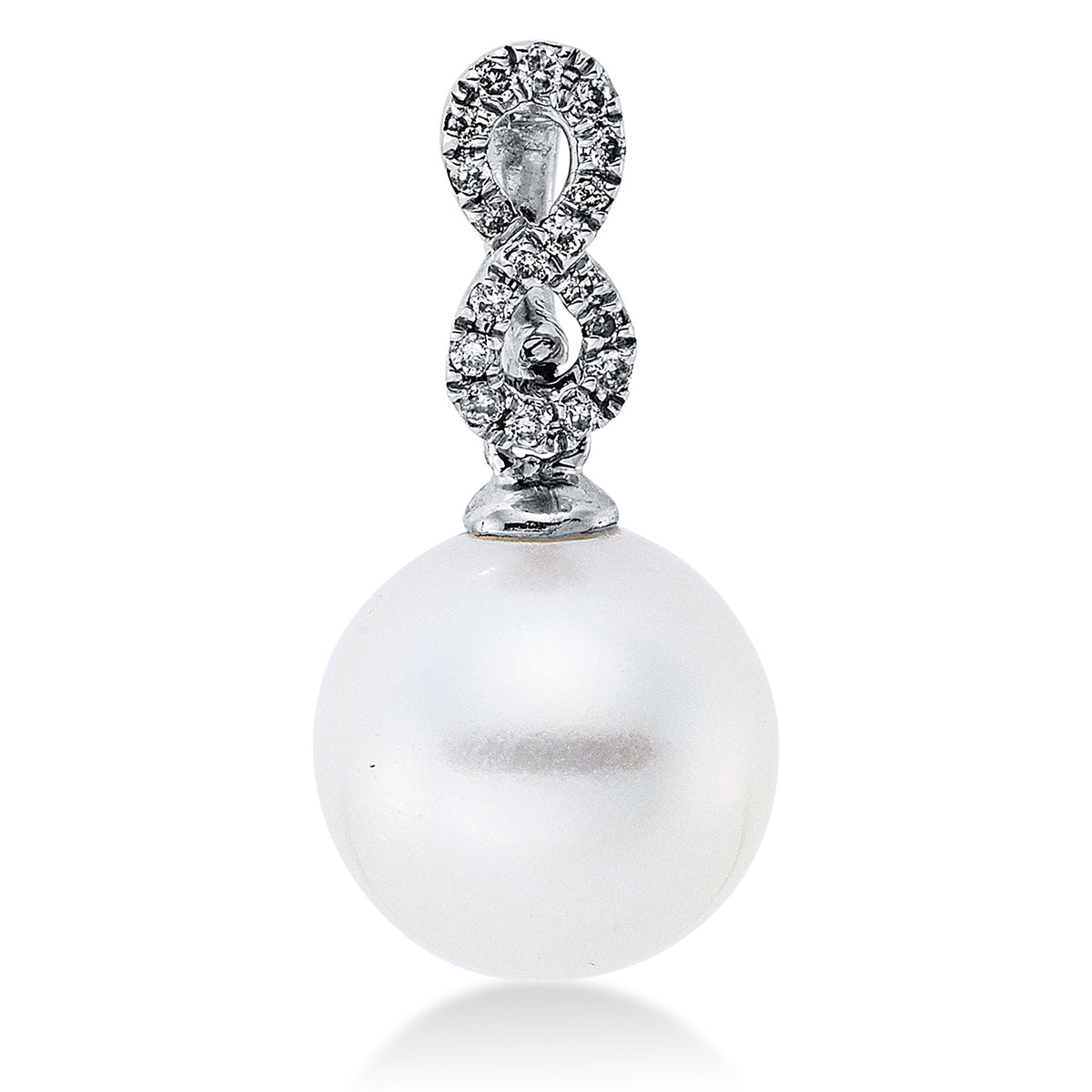 diamond full cut  pearl pendant in white gold
