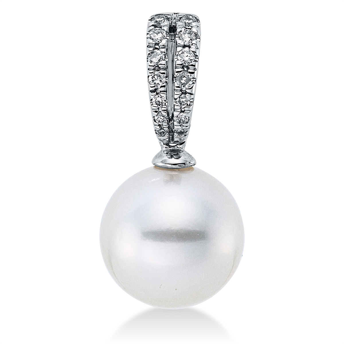 diamond full cut  pearl pendant in white gold