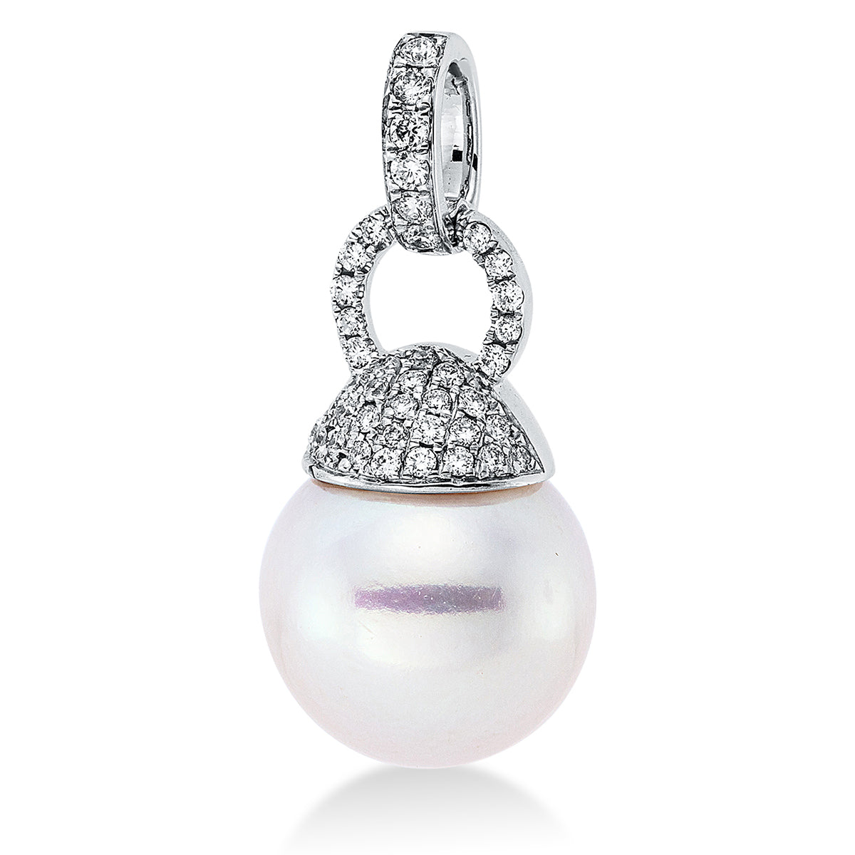 diamond full cut  pearl pendant in white gold