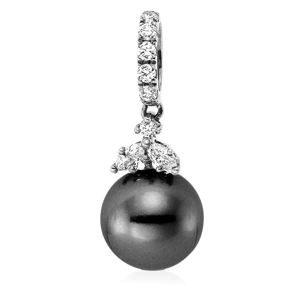 diamond full cut  pearl pendant in white gold
