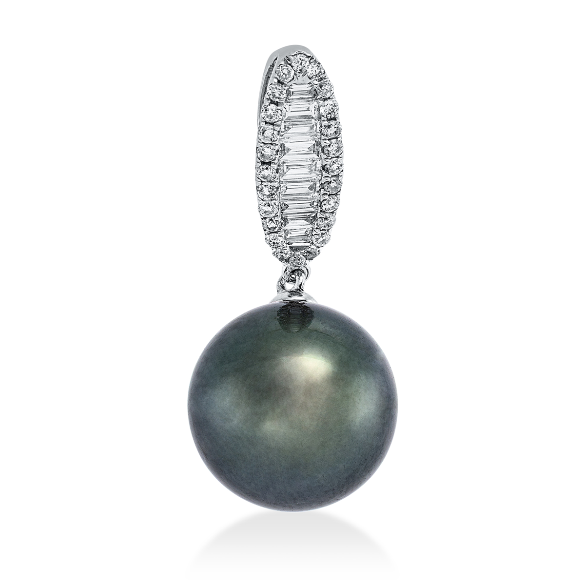 diamond full cut  pearl pendant in white gold