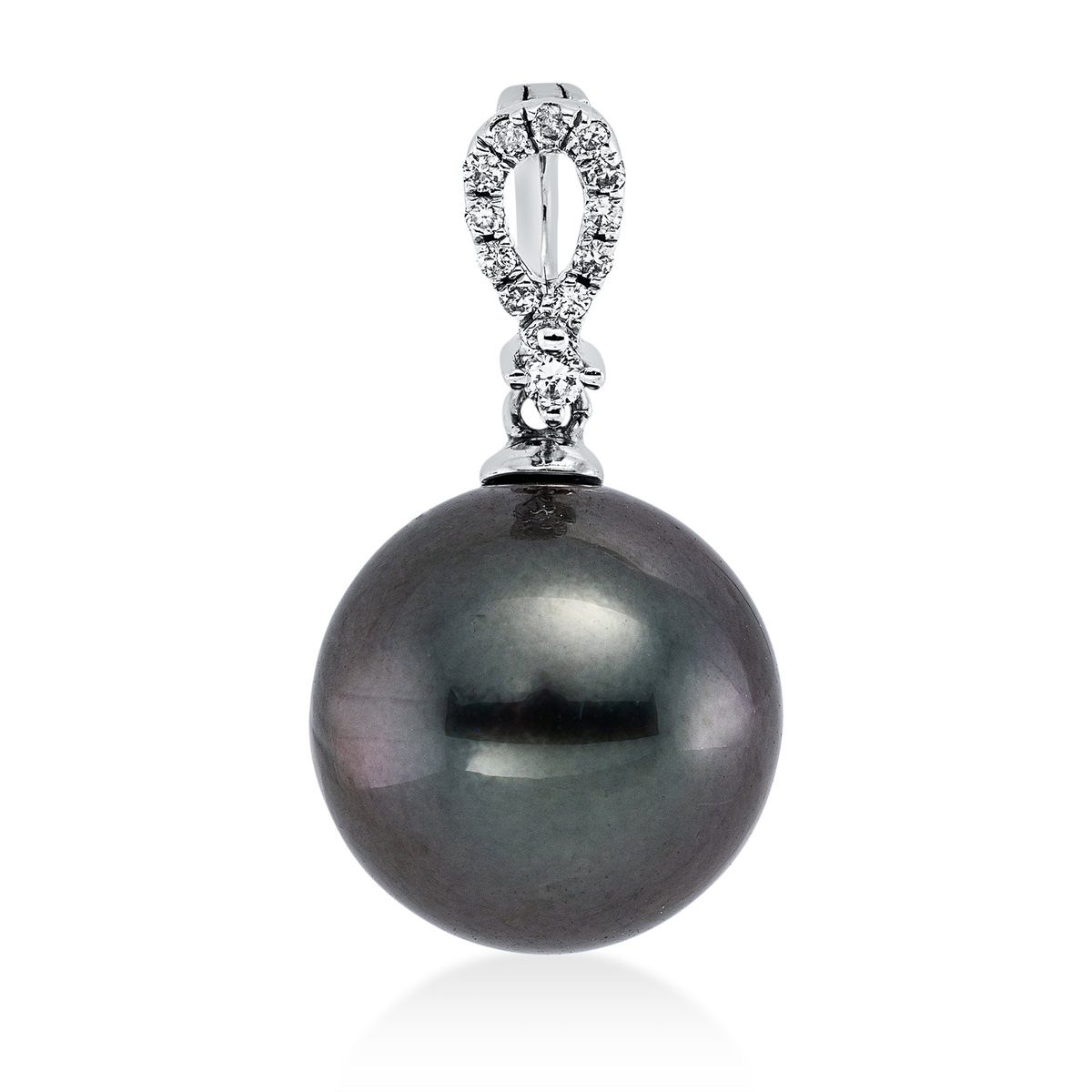 diamond full cut  pearl pendant in white gold