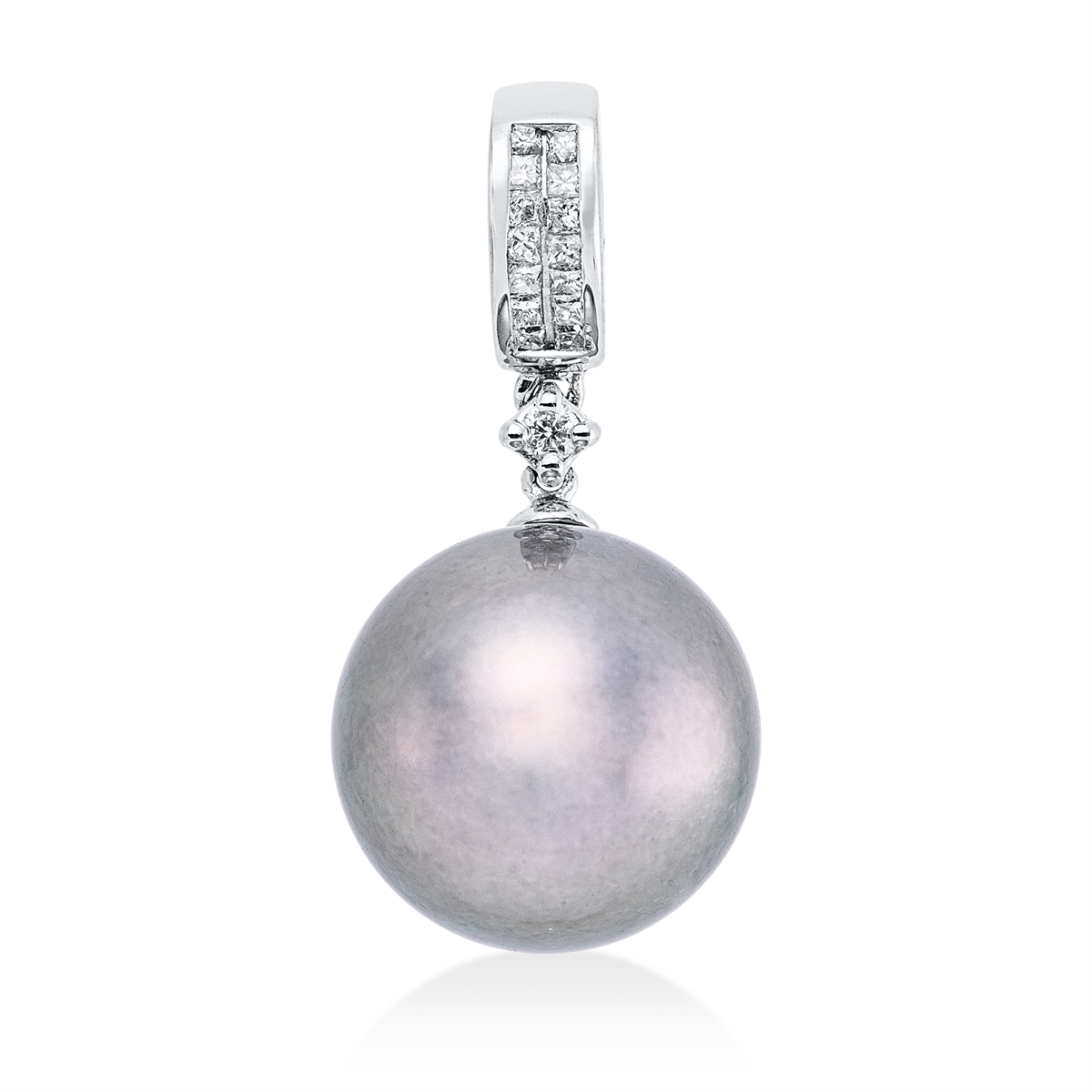 diamond full cut  pearl pendant in white gold