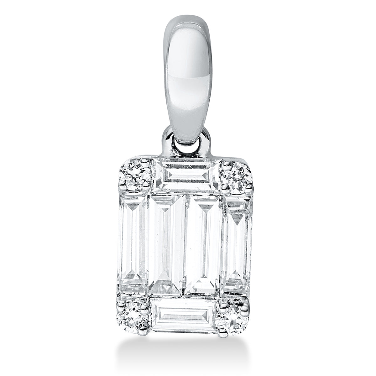 diamond full cut  baguette illusion pendant in white gold