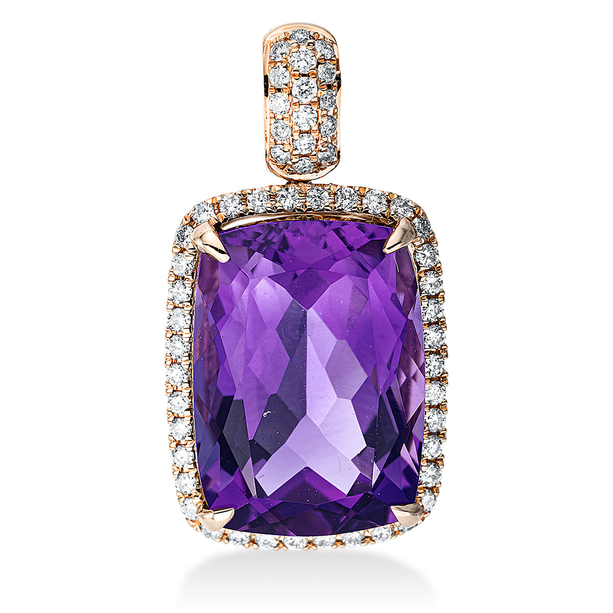 diamond full cut amethyst colored stone fashion pendant in red gold