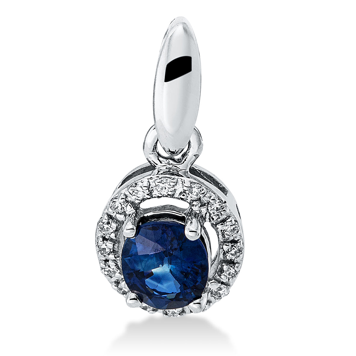 diamond full cut sapphire colored stone classic pendant in white gold