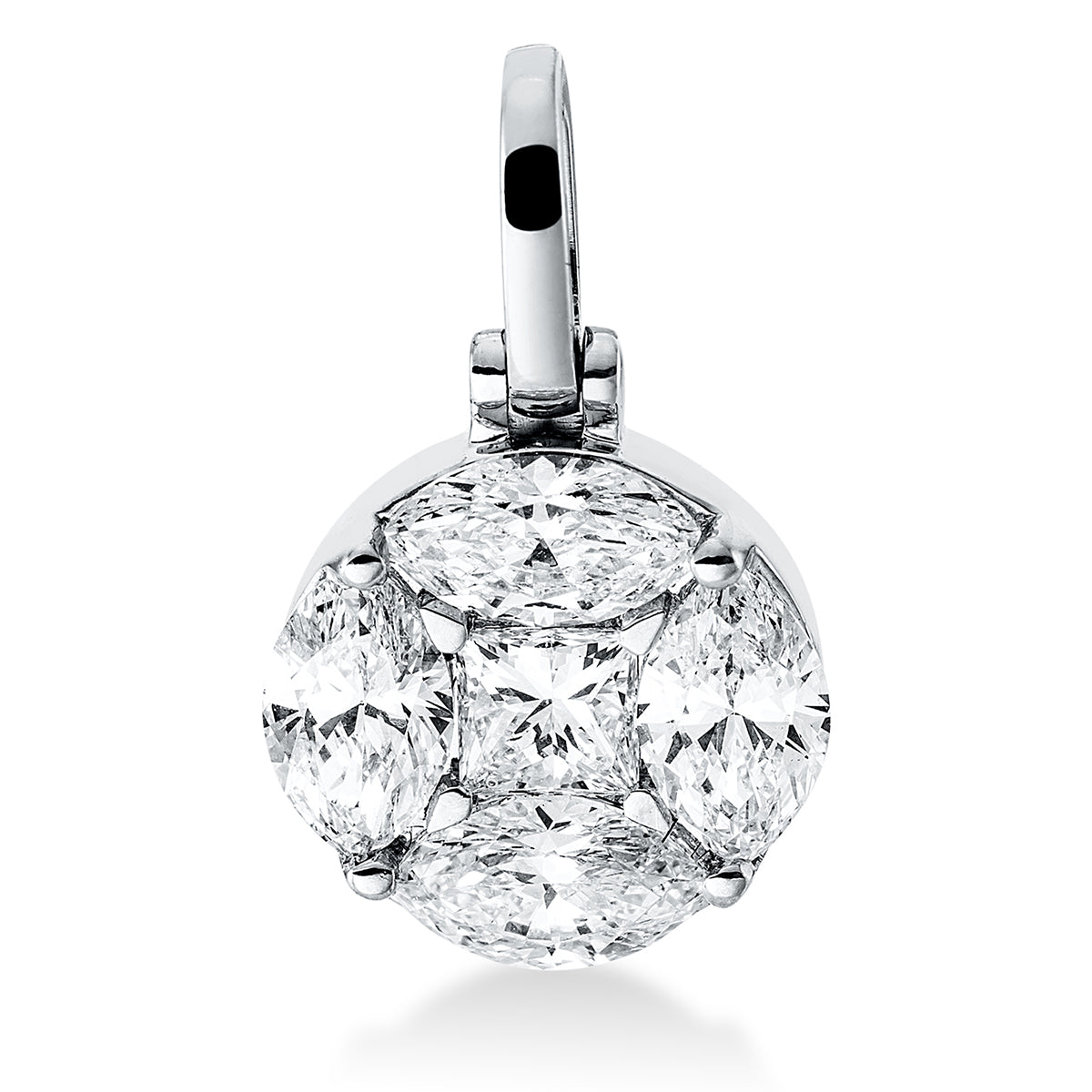 marquise  baguette illusion pendant in white gold