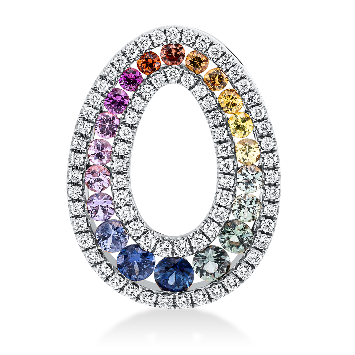 diamond full cut sapphire rainbow & multicolor pendant in white gold