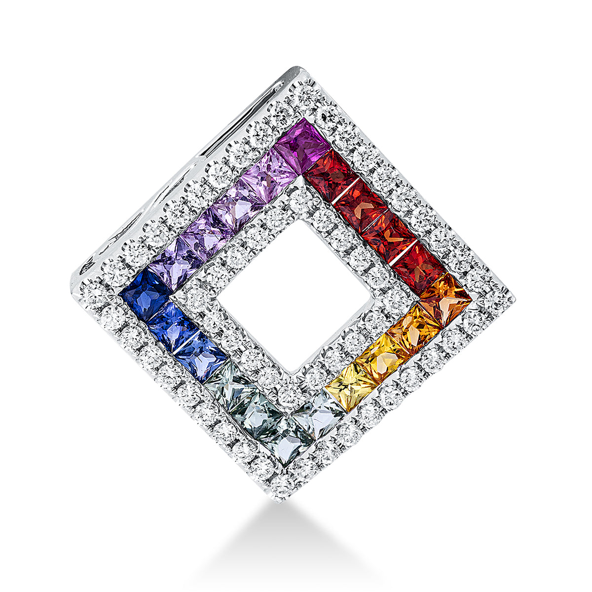 diamond full cut sapphire rainbow & multicolor pendant in white gold